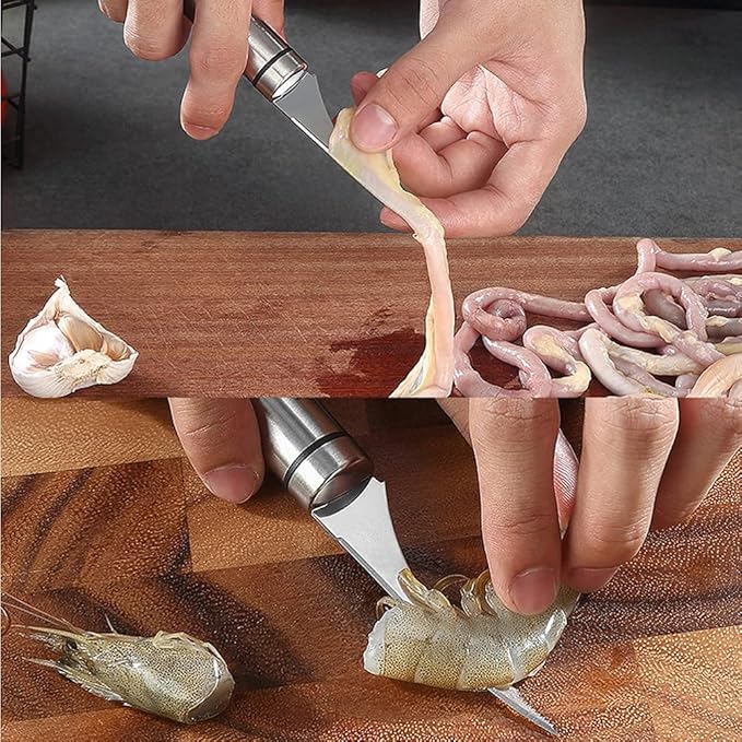 Image of Shrimp Opener and Prawn Peeler | Stainless Steel Shrimp Peeling and Cleaning Intestines Cutting Knife | Seafood Shell Cleaner for Kitchen | -1 Pcs, [ Silver]