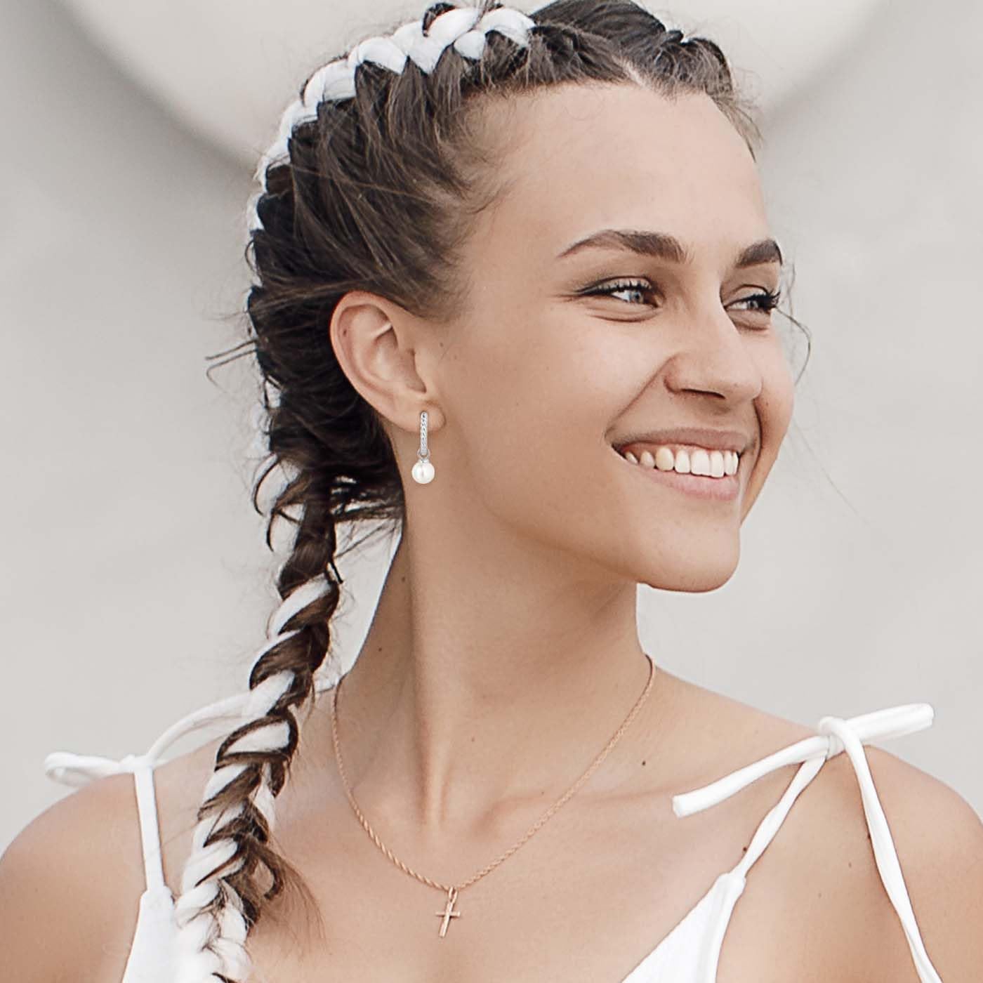 Pearl Earrings for Women 925 Sterling Silver Hoop Earrings Shell Pearl Drop Earrings Dangling 2 in 1 Style - Image 3