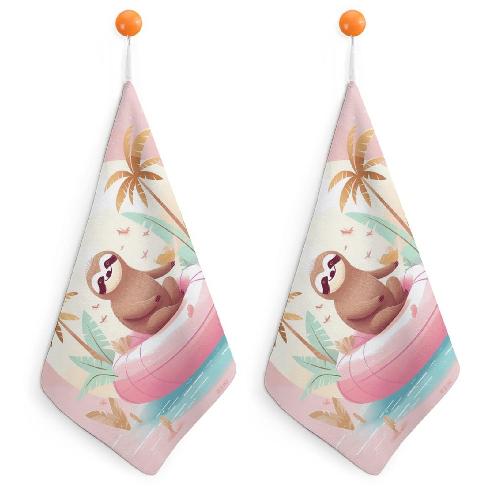QMNLKH Sloth Flamingo Hand Towels for Kitchen, Quick Dry Hanging Hand Towels with Loops, Absorbent Hand Towel for Bathroom, Square Soft Microfiber Towels for Gym, 11.8inch 2PCS