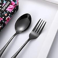 Vista 4 de Utensilios de viaje, juego de cubiertos reutilizables para llevar, juego de cubiertos portátiles con una funda de transporte impermeable