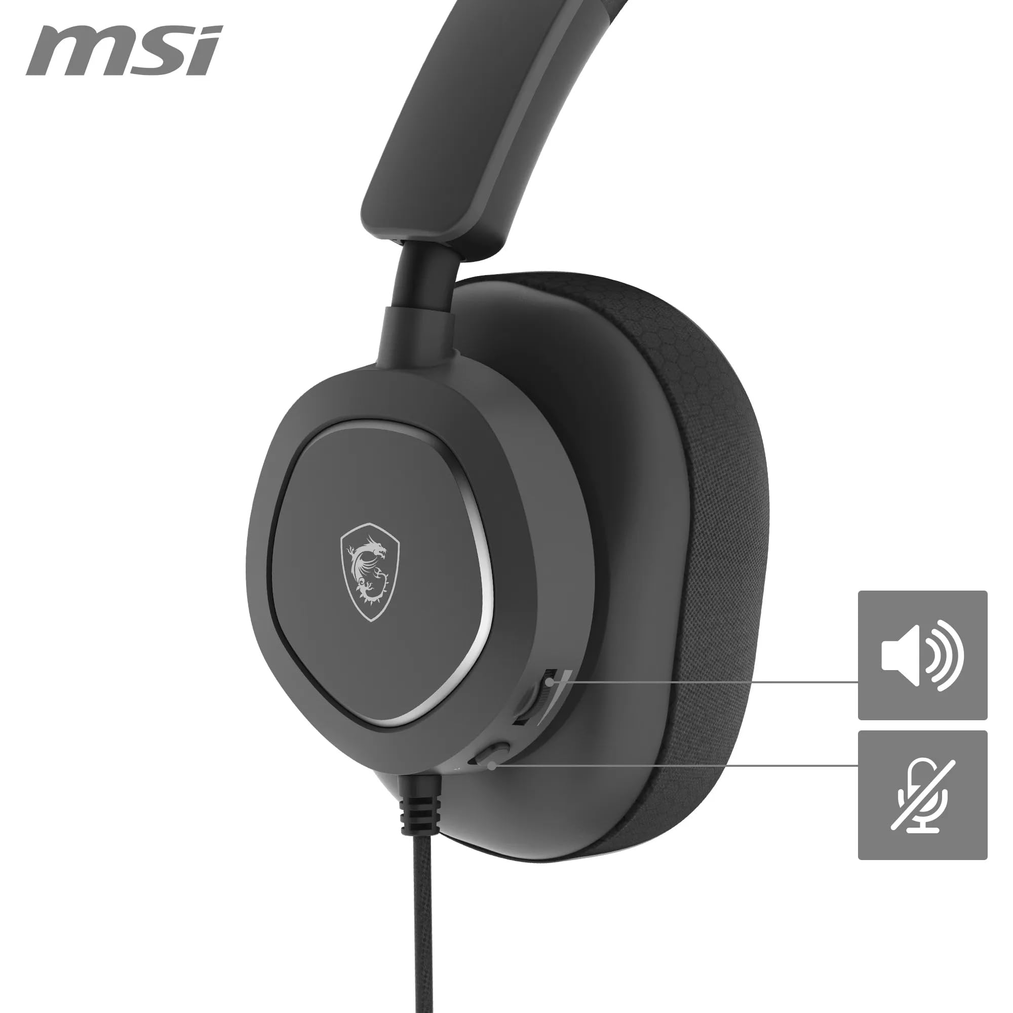 MSI Zestaw słuchawkowy do gier MAESTRO 300 – sterowniki neodymowe 40 mm, mikrofon jednokierunkowy (kardioidalny), piankowe nauszniki o wysokiej gęstości, lekka i obrotowa konstrukcja, adapter USB-C,