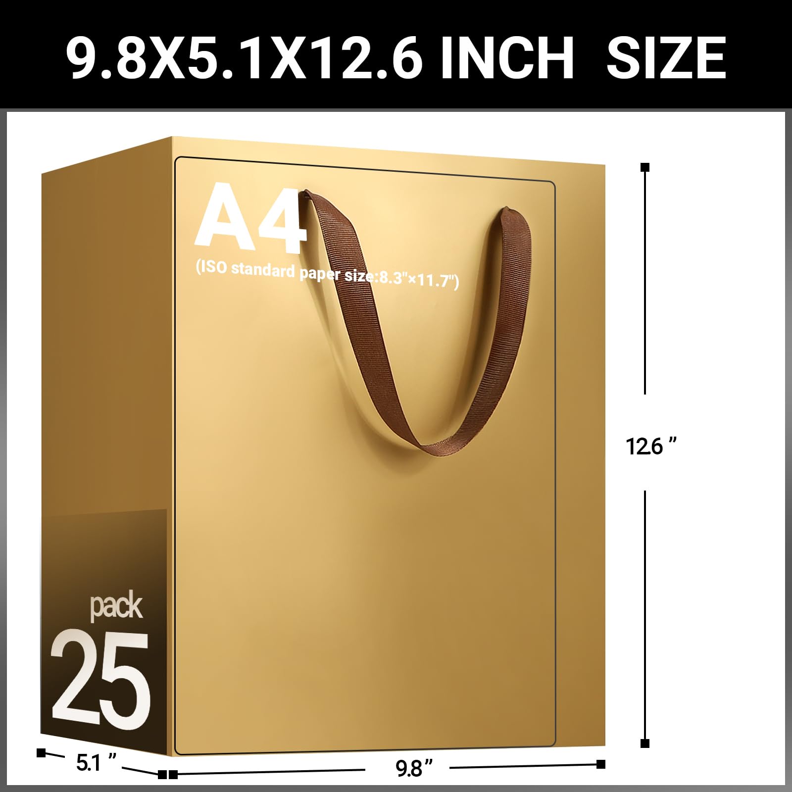 EUSOAR Gold Paper Gift Bags with Handles, 25pcs 9.8