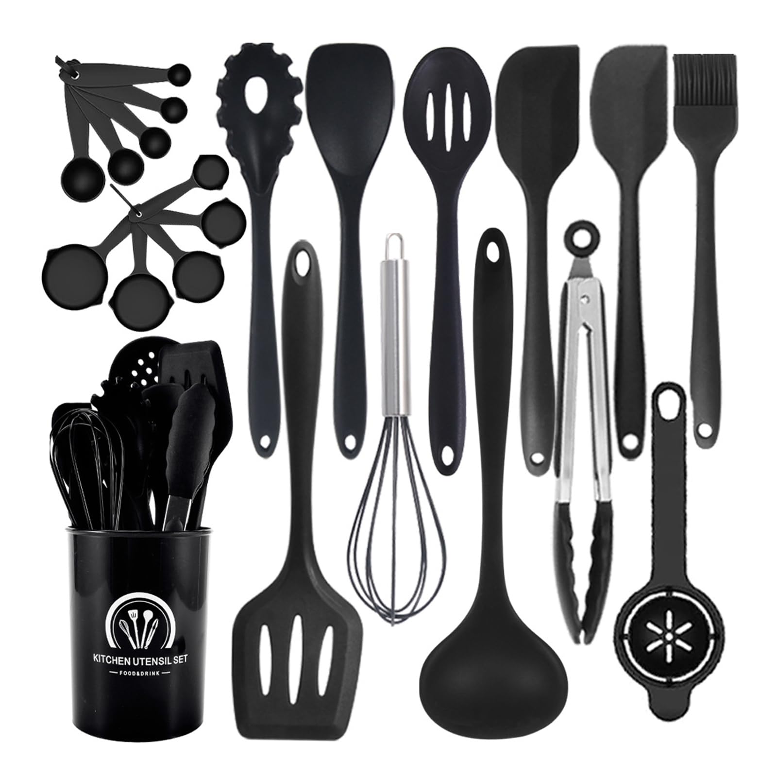 22-Piece Black Silicone Kitchen Utensil Set With Holder - BPA-Free, Heat-Resistant Tools For Non-Stick Cookware