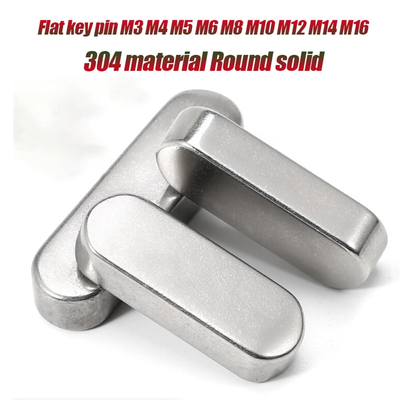 Pasador de chaveta plana paralela tipo A rectangular de acero inoxidable 304/A2 con extremo redondo(8x7x40 2 Pcs)
