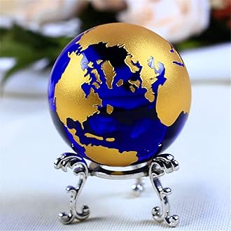 Crystal Glass Marbles Earth Globe World map Quartz Crystals Sphere Terrarium Desk Ornaments Nautical Home Decor (Gold 3.15inch)