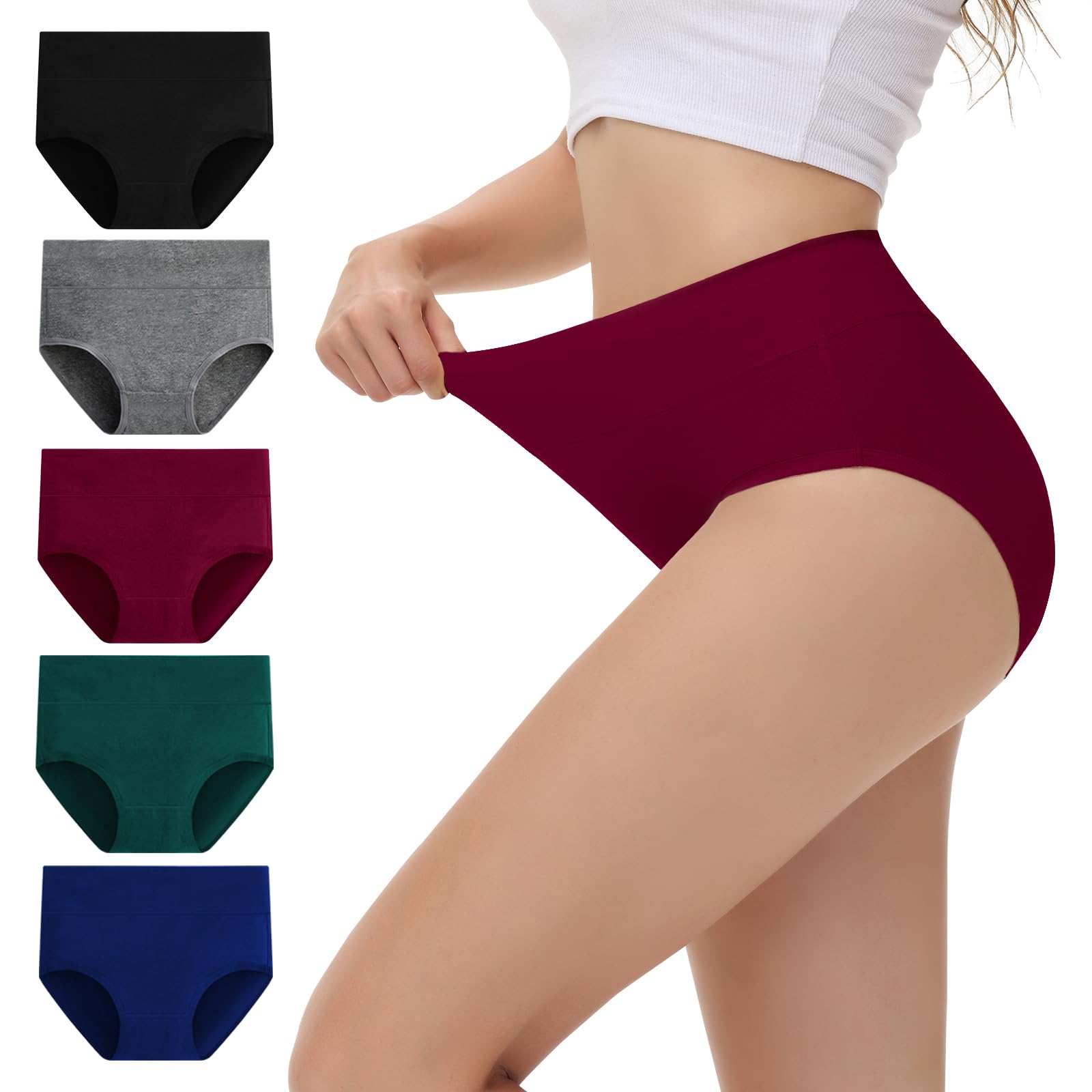 NUOZA Mutande Donna Cotone Vita Alta Slip Pacco da 5 Intimo Culotte Donna Mutandine Elastico Pancia Piatta Underwear