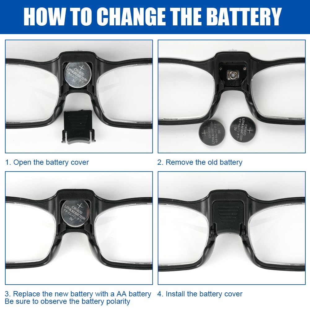 Lunettes Loupe avec Lumière LED 300% Grossissante pour Lecture Bijoutier Couture Bricolage