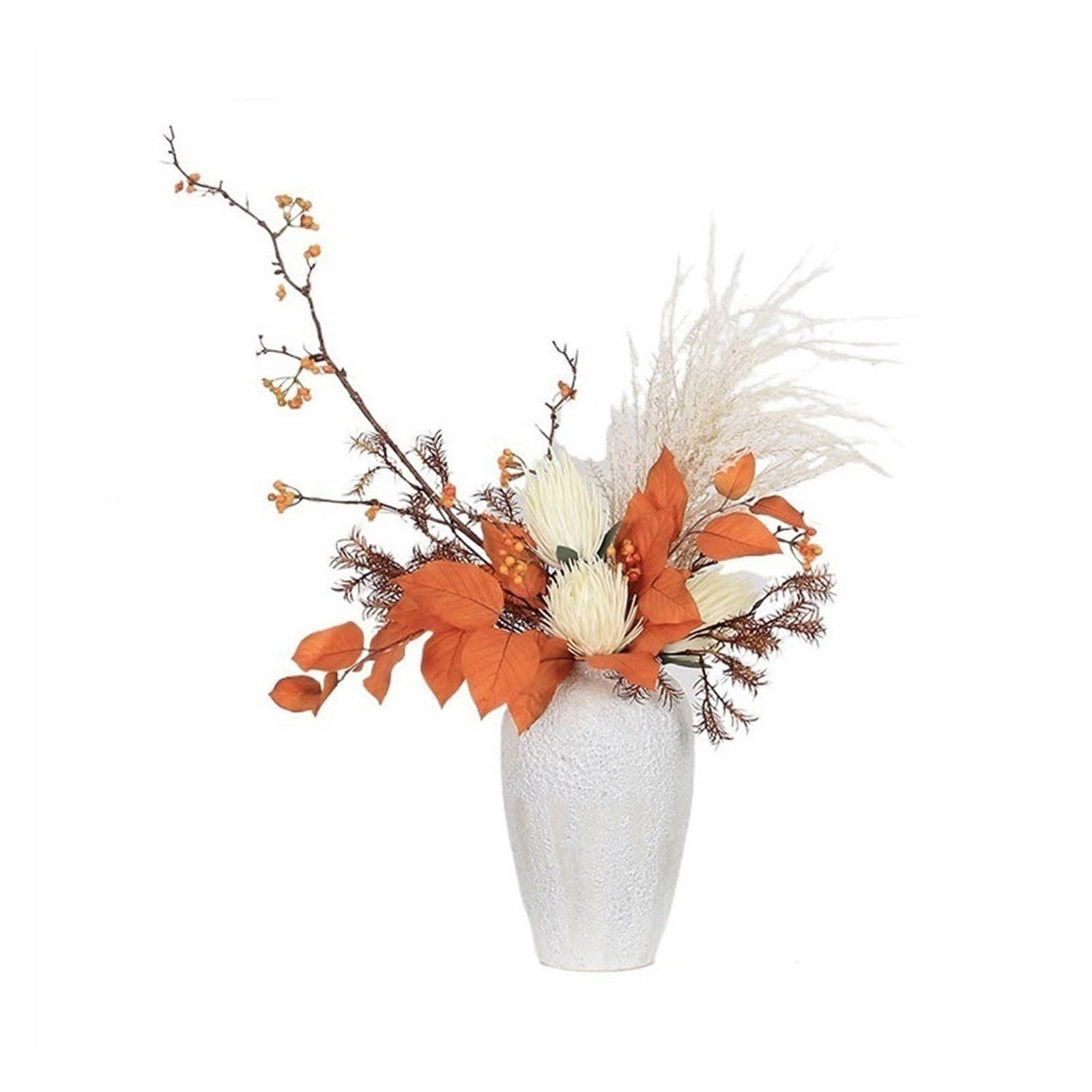 Bx9rE7tK3g Faux Flowers with Vase Ceramic Flowerware Chinese Simulation Flower Set Orange Floral Table TV Cabinet Arrangement Artificial Bouquet Artificial Flowers