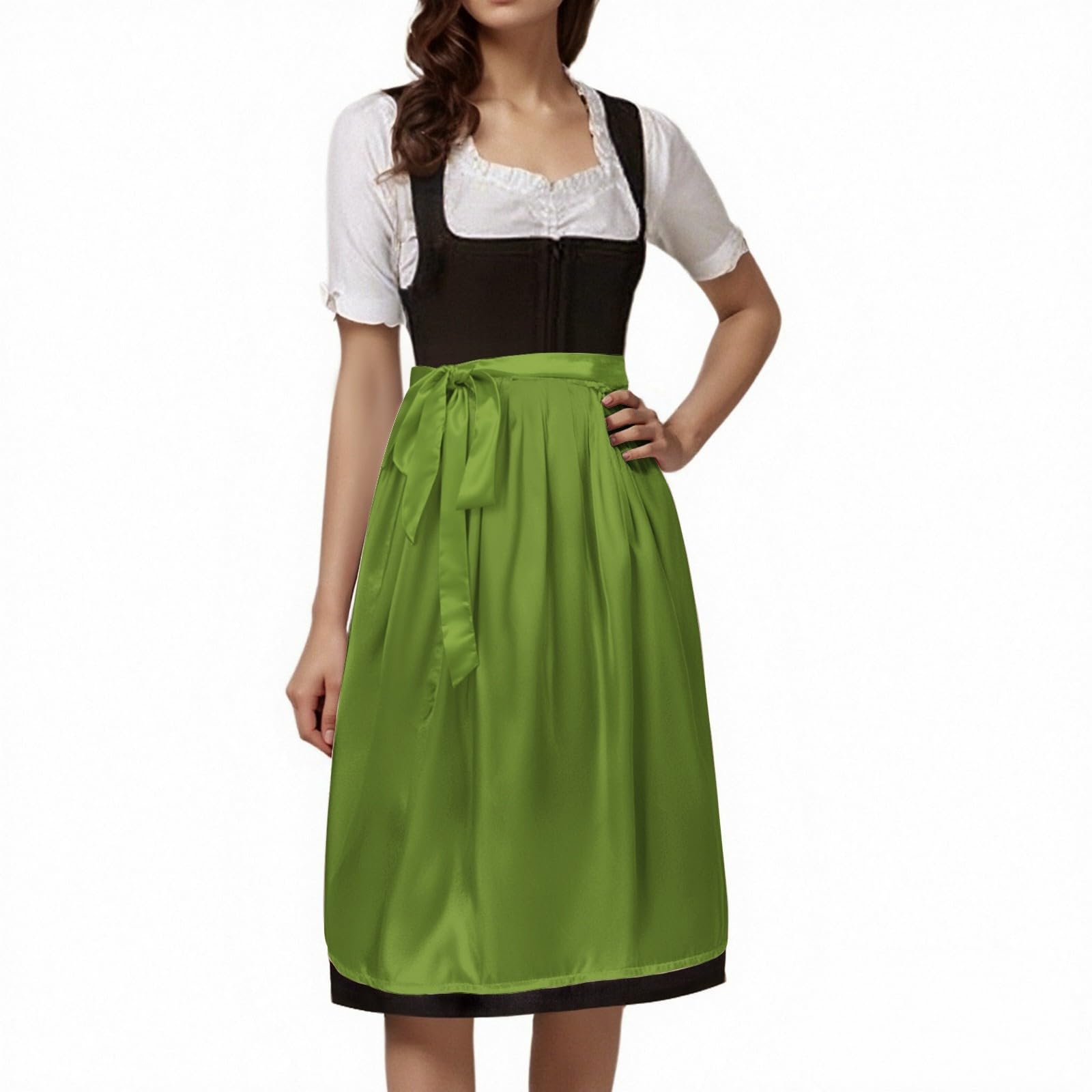 German Oktoberfest Costume for Women, Oktoberfest Apron Dirndl Dress Women Classic Plain Half Apron with Ribbons for Bavarian Style Cosplay Party Dress Green