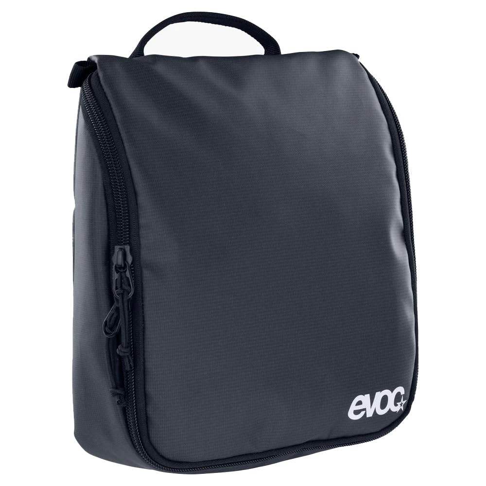 EVOC Wash Pouch Neceser para el día a día Durante el Viaje (Organizador de Viaje con separadores colocables Individualmente, Espejo extraíble, Gancho Integrado para Colgar), Gris carbón - Negro