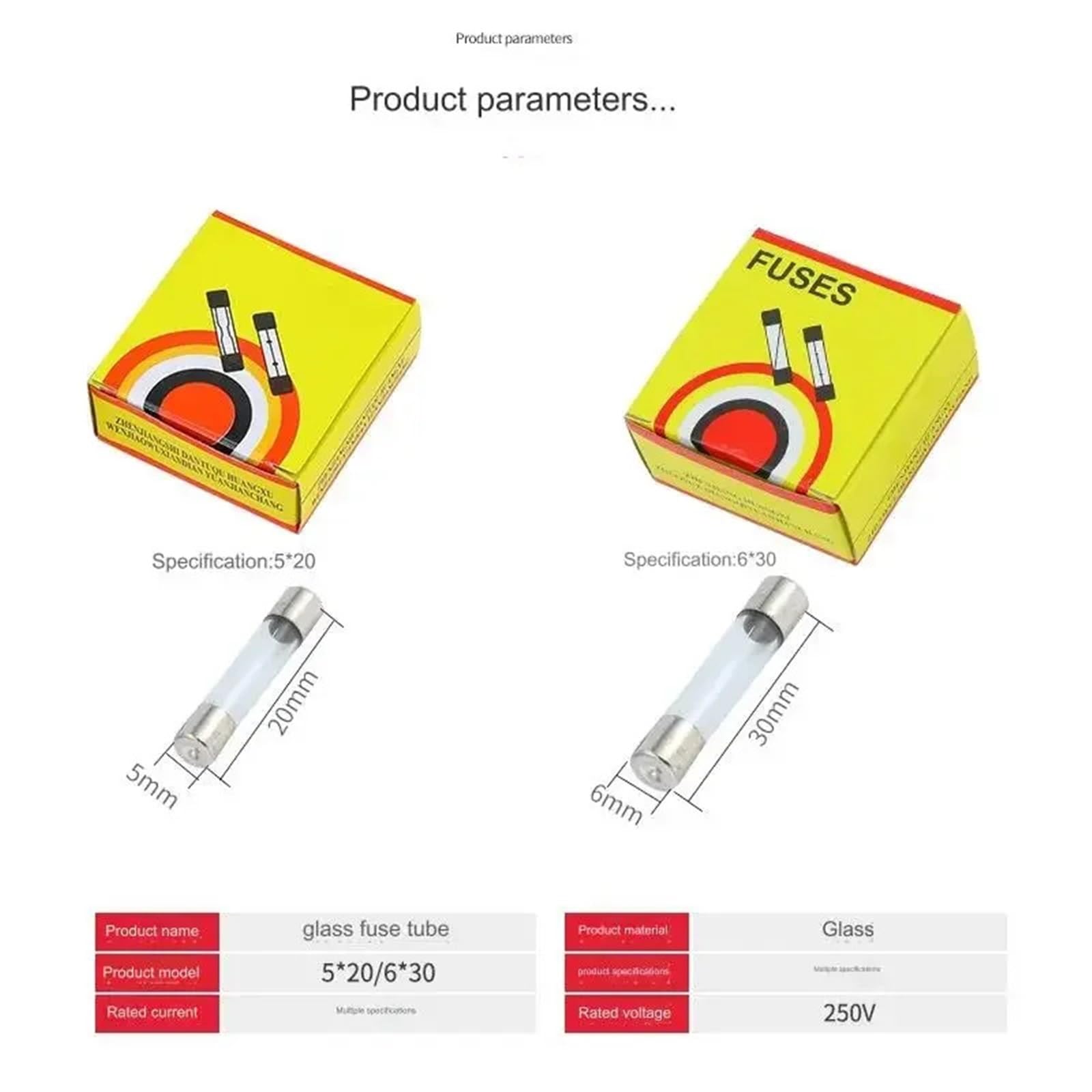 Fusible de vidrio acción rápida (100 unidades, 5 x 20 mm, 250 V, 0,1 A,2 A, A, A, A, 3 A,15 A, 4 A, A, 6 A, A, 7 A, 8 A, 10 A, 12 A, A, A, 25 A, 30 A)