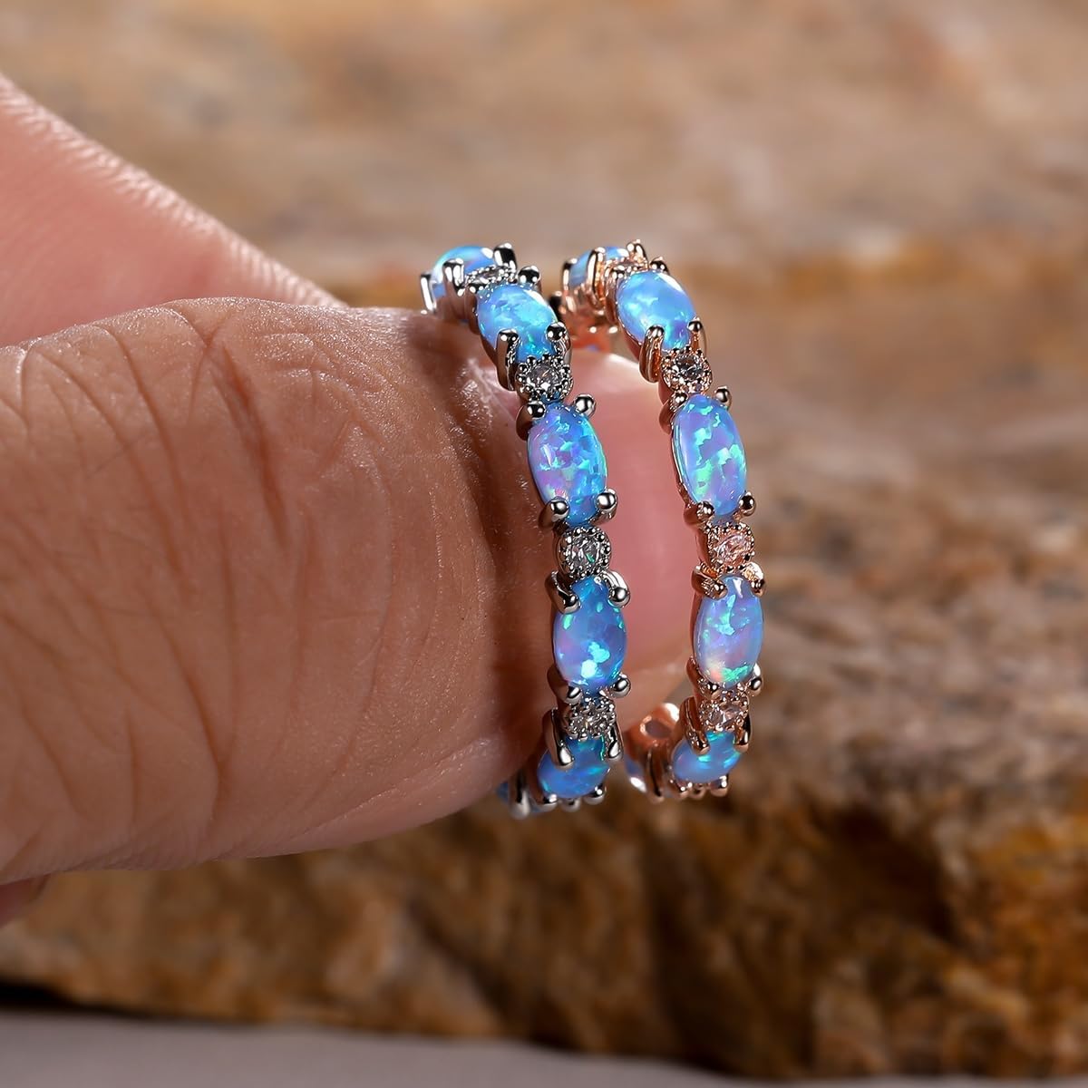 Opal Ring for Women Rose Gold Plated 925 Sterling Silver Opal Engagement Wedding Promise Rings Jewelry Gifts for Her (11, Silver,Blue Opal) - Image 4