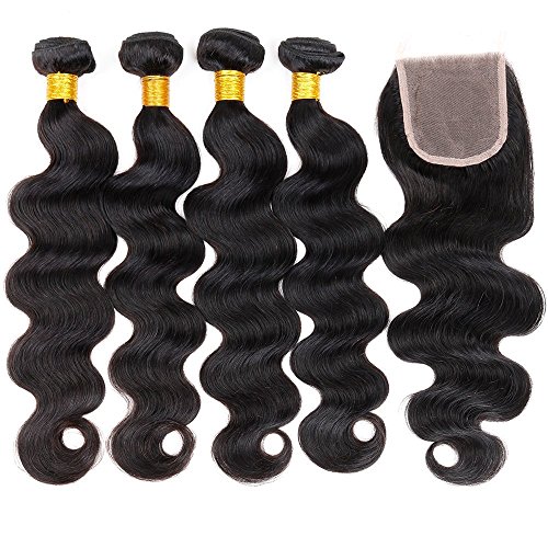 ZILING Brazilian virgin hair body wave with lace closure human hair bundles with closure extensions hair (20 22 24 26 w 20 free part)
