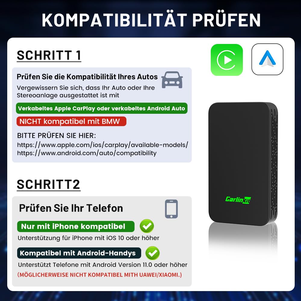 Carlinkit 5.0 2air CarPlay Wireless und Android Auto Wireless Adapter,für Autos mit CarPlay und Android Auto-Funktion(Herstellungsjahr:2017 bis 2025) Unterstützt Sprachassistent,Navigation,Musik