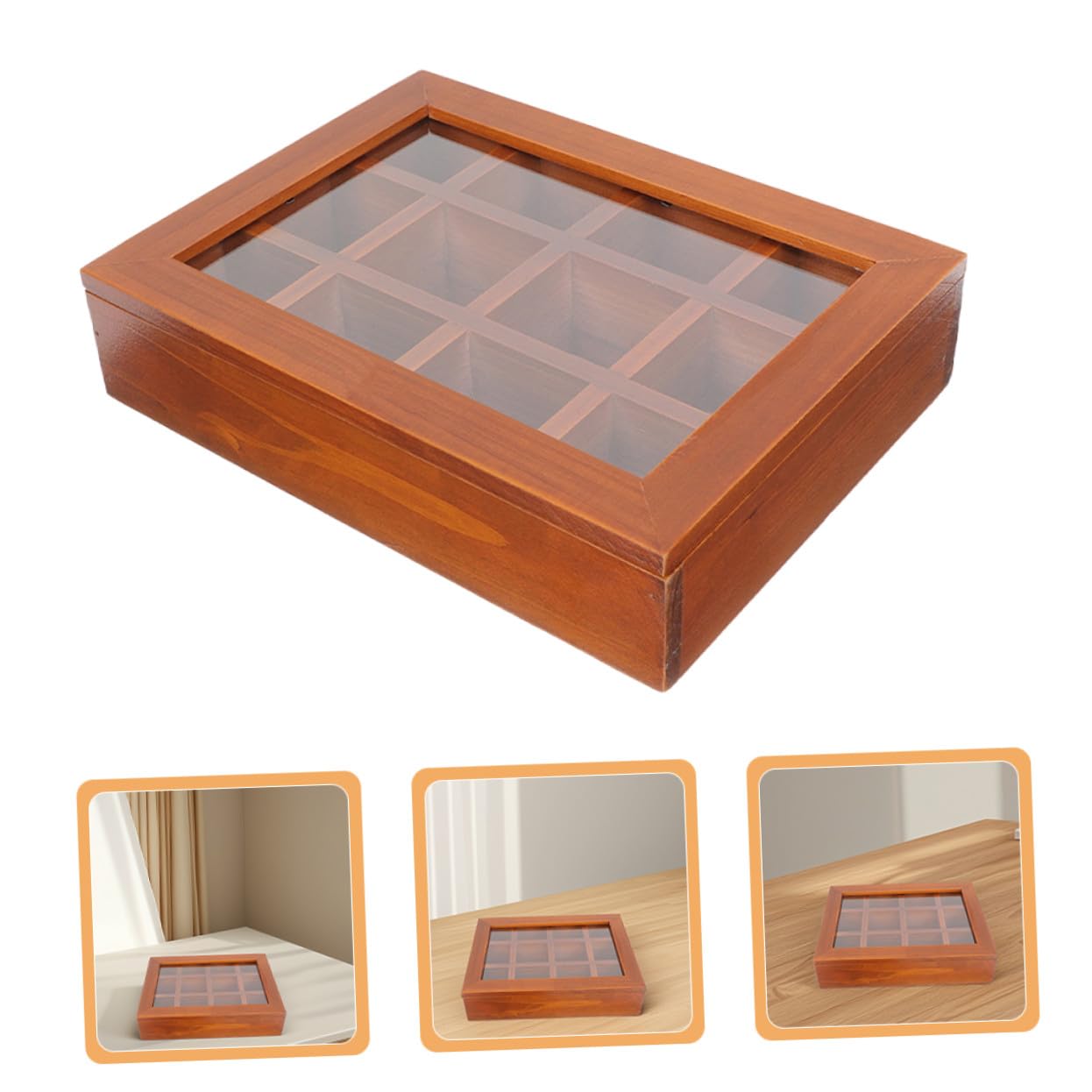 COLLBATH Teebeutel Organizer Holz mit Fächern Transparente Acrylabdeckung Multifunktionale Teebox zur Aufbewahrung von Teebeuteln Zucker und Mehr für Zuhause Büro und Outdoor