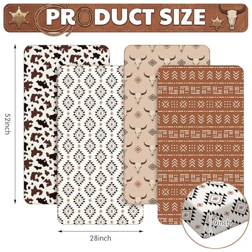 Image of VitalCozy 4 Pcs Aztec Western Crib Sheet Set Newborn Bedding Nursery Baby Sheets for Girl Boys Baby Gifts for Standard Crib and Toddler Mattresses, 52 x 28 x 8 Inches