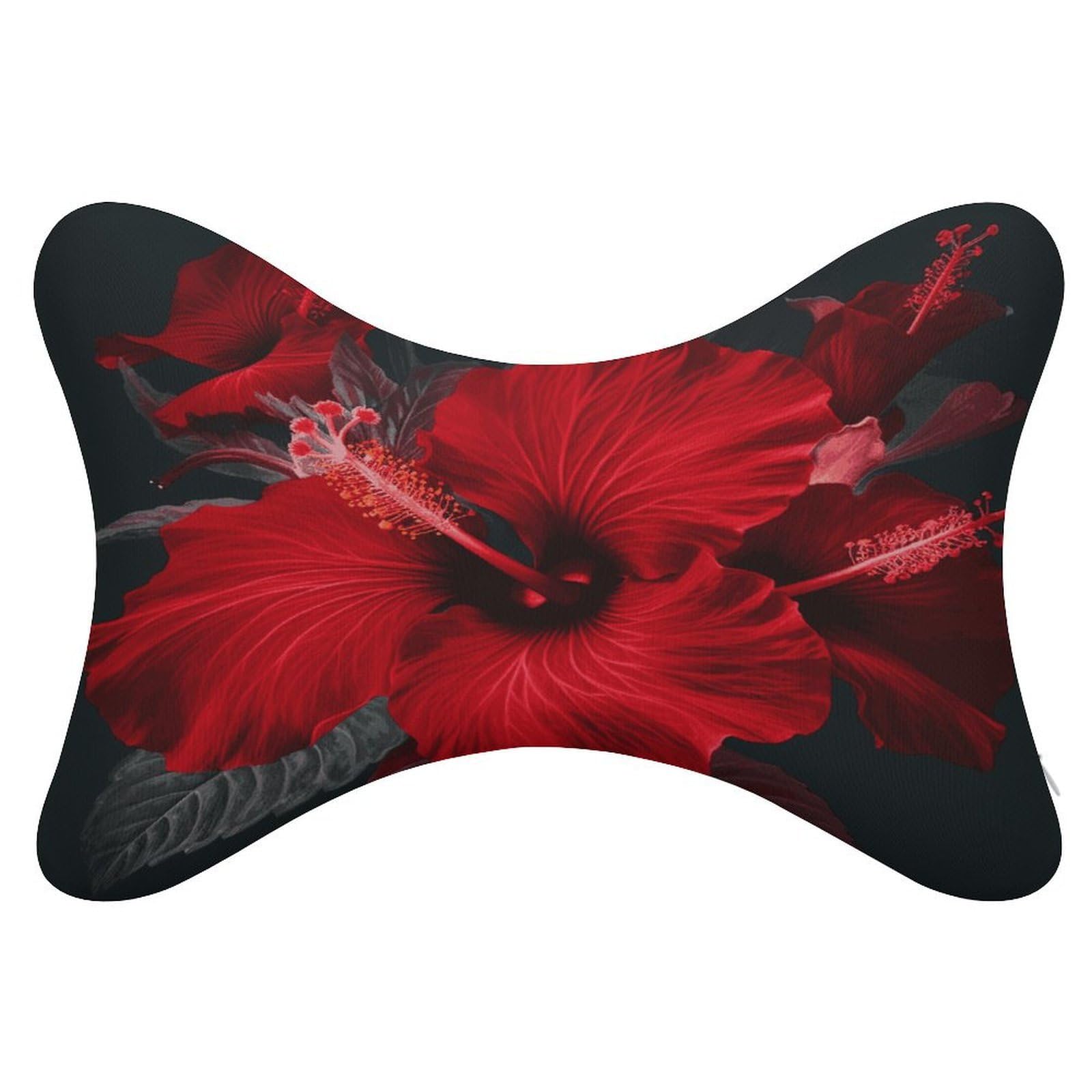 FekiLoot Red Hibiscus Flowers Car Headrest Set of 2,Softness Memory Foam Car Neck Pillow with Breathable Removable Cover Car Neck Support Pillow Ergonomic for Driving, Office