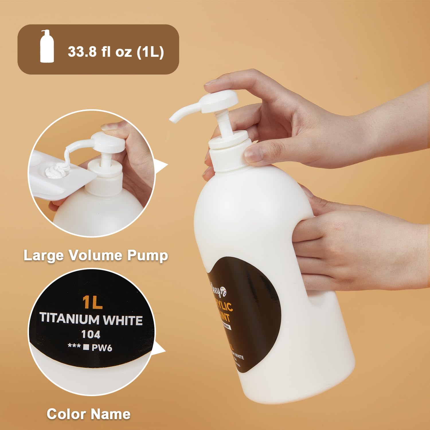 Peinture acrylique blanche | Flacon pompe de 1 l avec poignée | Qualité artistique supérieure, haute couverture et distribution facile pour toile, loisirs créatifs et peintures murales