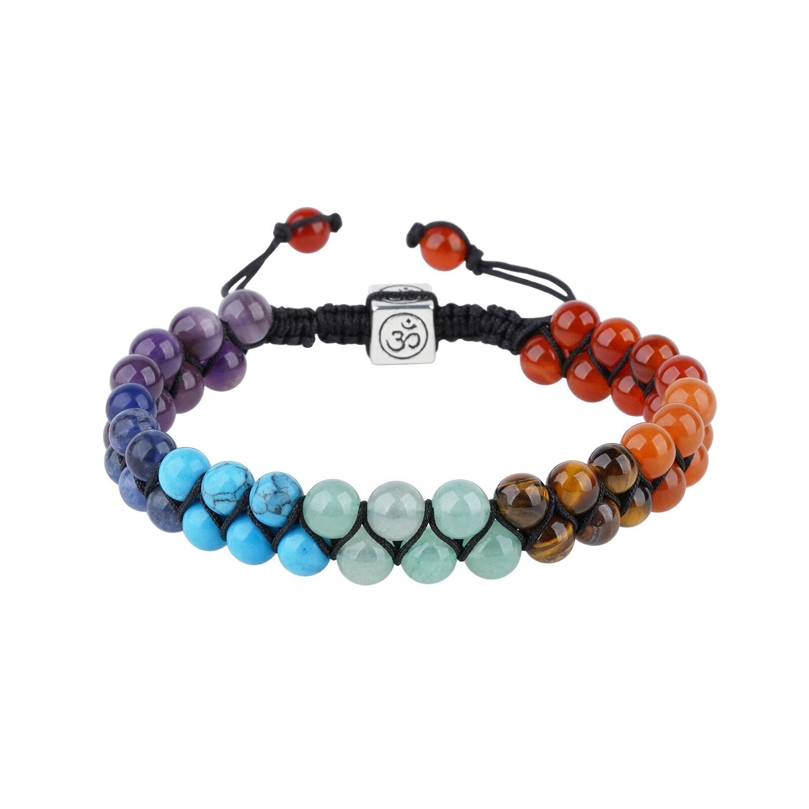 ASGIFT 7 Chakra Bracelet for Women Girls Healing Crystal Stone Bead Adjustable Yoga Meditation 14K Gold Crystal Beaded Bracelet Jewelry