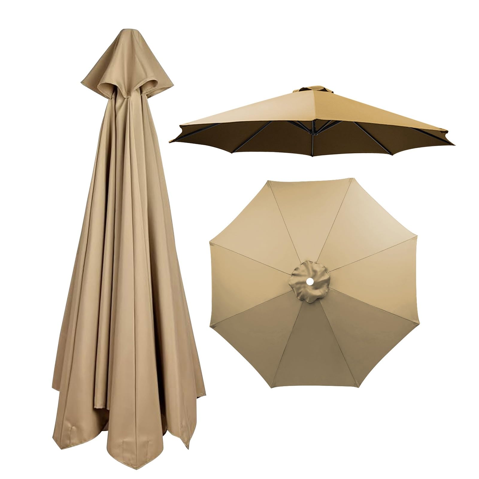 8 Ribs Umbrella Replacement Canopy, Outdoor Patio Replacement Parasol Cover UV Protective Waterproof Replacement Parasol Fabric for Garden Deck Backyard Pool(Khaki,2.30m)