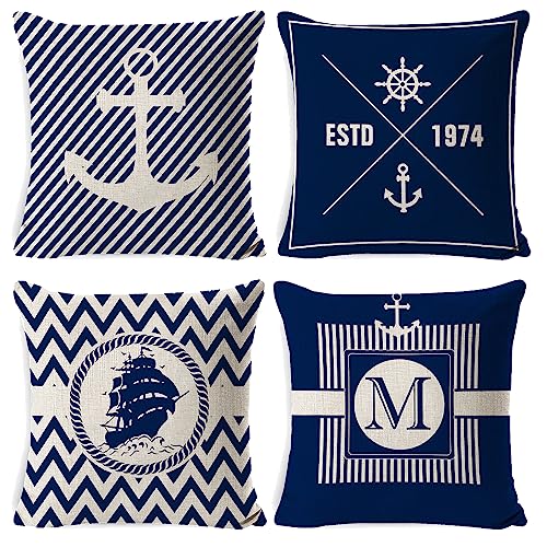 MFCGHXR 4 Stück Maritimes Thema Deko Kissenbezug,Dekorativer Kissenbezug...