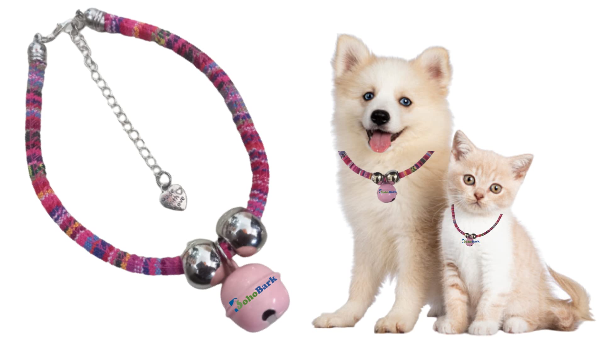 BohoBark Ethnic Style Dog Puppy Pet Cat Collar Necklace with Bell Decoration | cat Collar | Dog Collar | Collars Pink Colour (B0C559K8Y2) Amazon Price History, Amazon Price Tracker