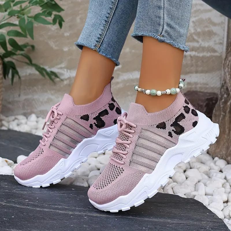 Women's Fashion Leopard Print Lace Up Low Top Sneakers, Workout Sneakers, Jogging Shoes, Casual Comfortable Sports Running Shoes, Female All-Match Round Toe Trending for Daily Wear4