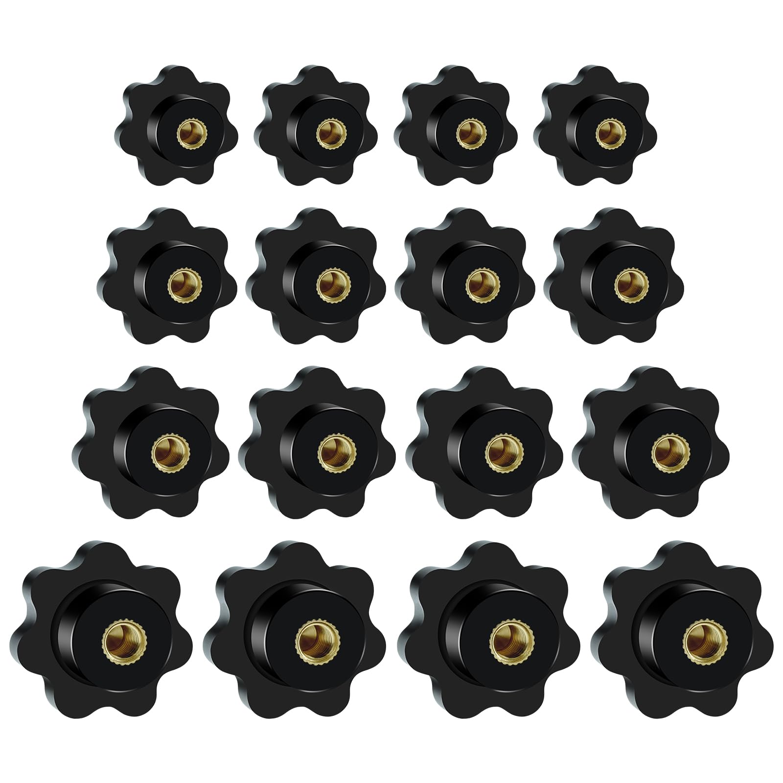 Aifeier ET 16 Pcs Knurled Thread Clamping Knob, Plum 7 Star Knob Shaped Hand Grips Screw-On Type Thru Threaded Knob Nuts (M4, M6, M8, M10)