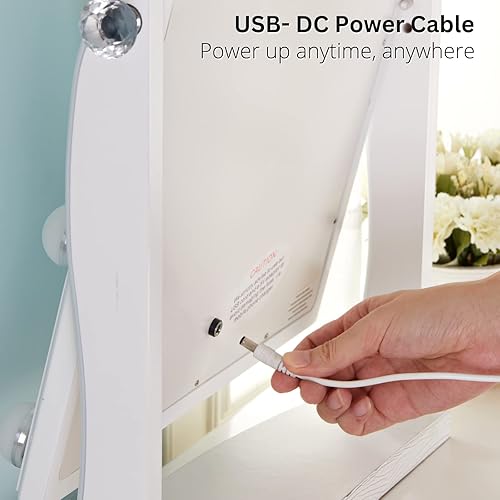 Miniatura 5 de LUXFURNI Espejo de tocador con luces, 13 luces LED, espejo de maquillaje, control táctil inteligente, regulable, 3 modos de color, rotación de 90,