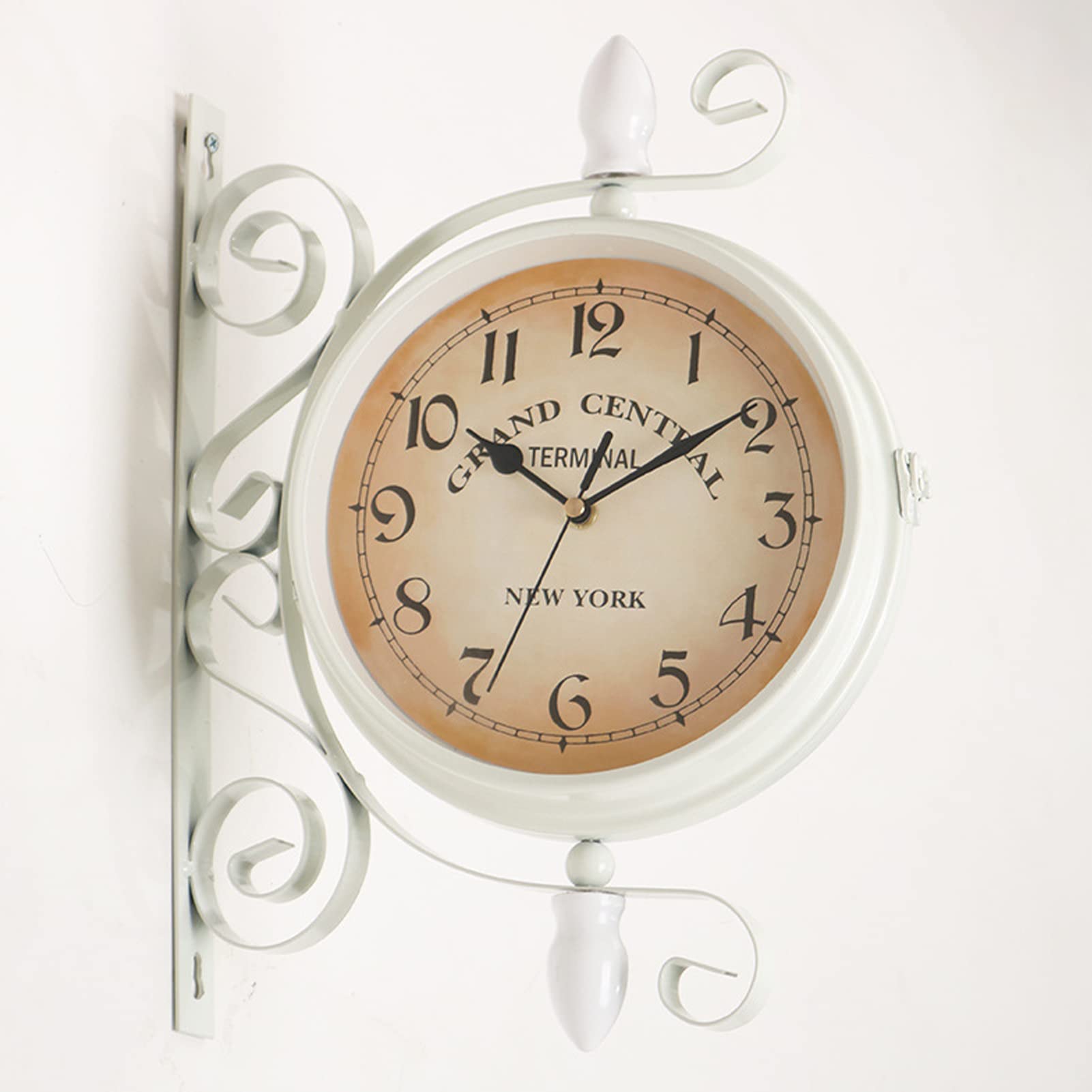 Orologio da Stazione, Orologio da Parete Doppio Lato 35 x 28 cm in Ferro Bianco per Giardino