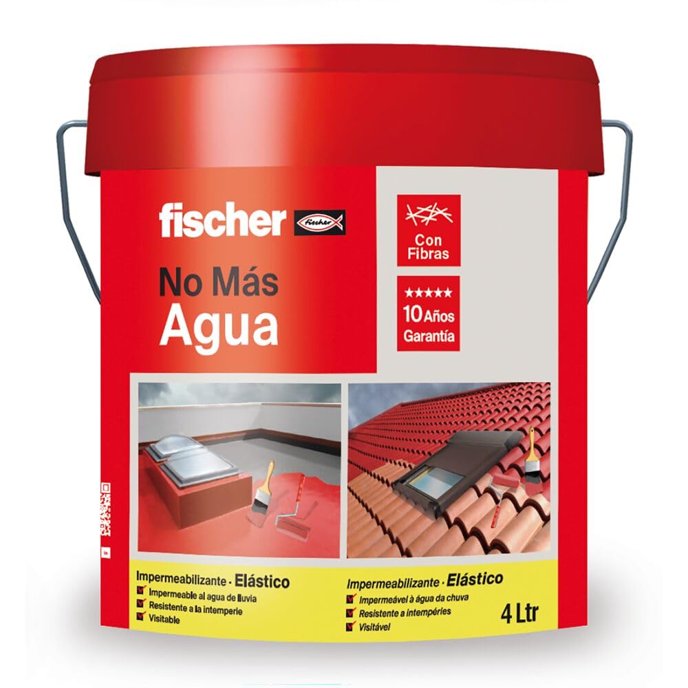fischer - Pintura Impermeabilizante con Fibras | Resistente al Agua y Exteriores | Protección Elástica y Antideslizante | Ideal para Terrazas y Techos | 4L (Cubo 5kg) | Blanco