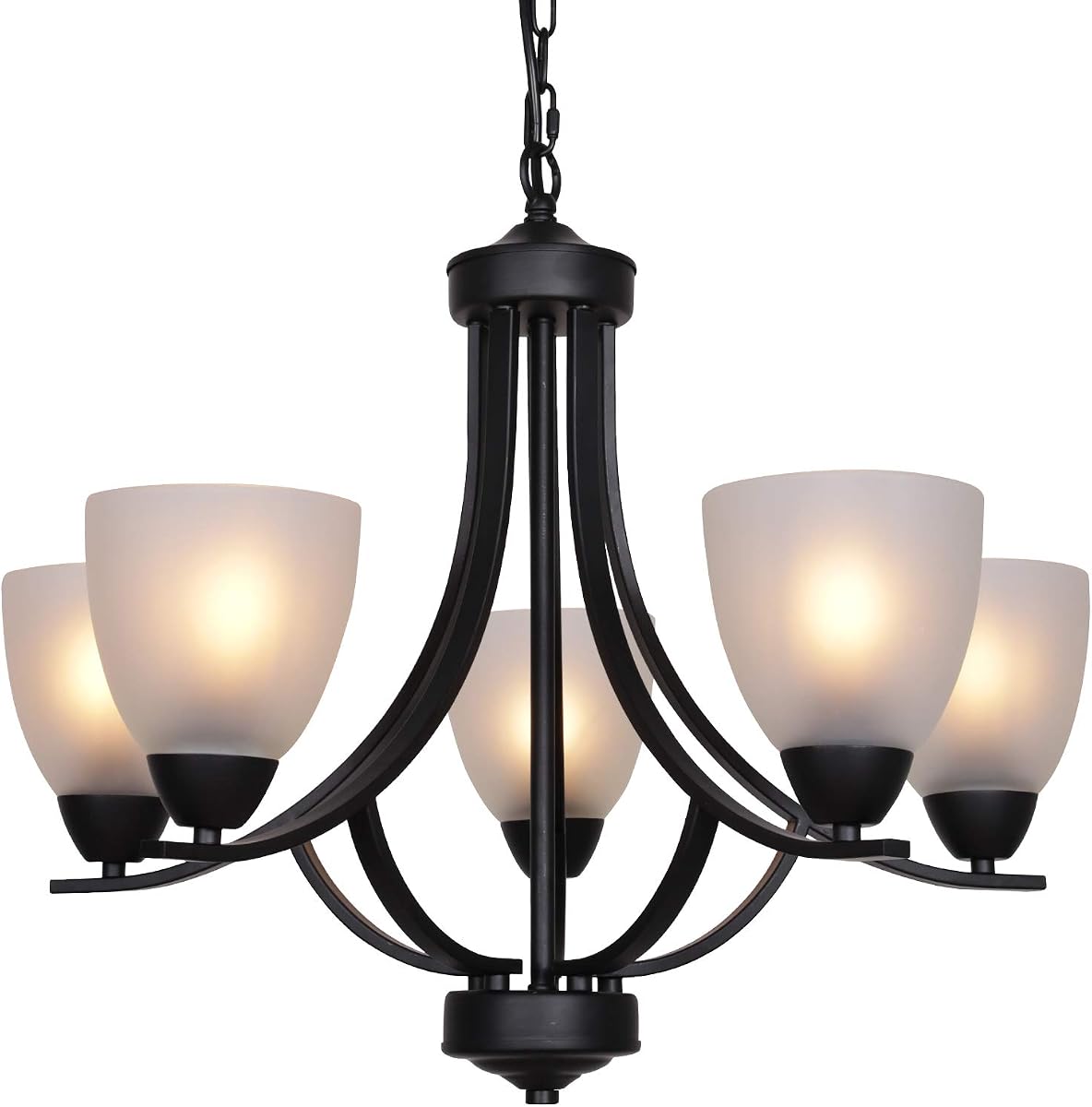 5 Light Shaded Contemporary Chandeliers with Alabaster Glass Black Rustic Light Fixtures Ceiling Hanging Mid Century Modern Pendant Lighting for Dining Room Foyer Bedroom Living Room