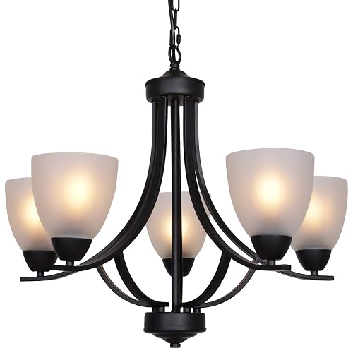 5 Light Shaded Contemporary Chandeliers with Alabaster Glass Black Rustic