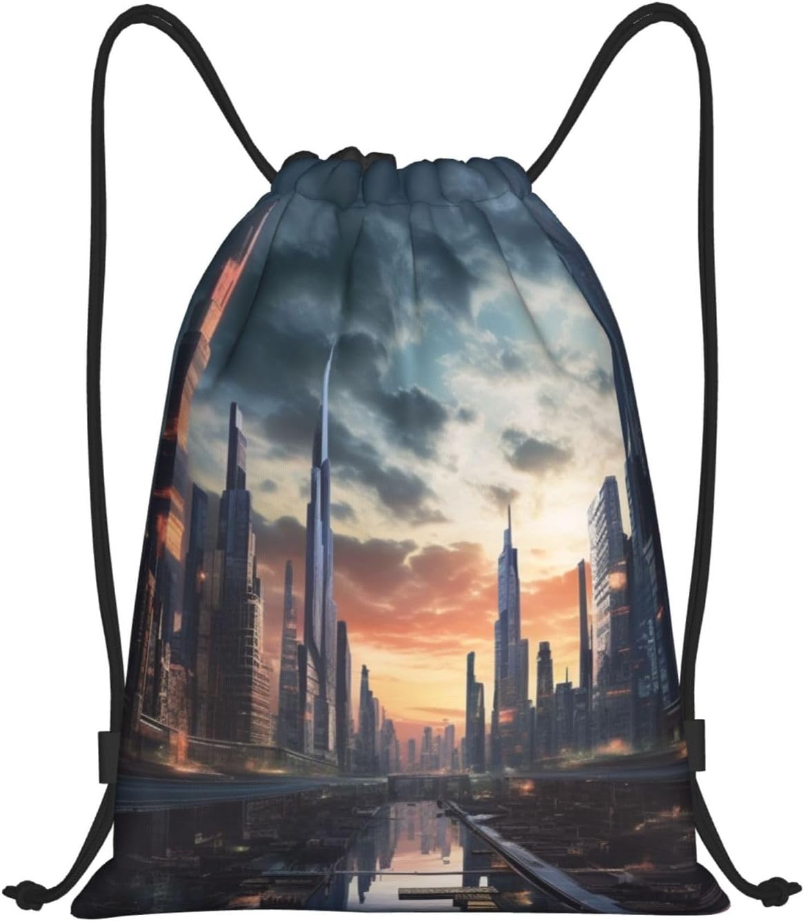 City Scape Drawstring Backpack Draw String Bag Waterproof Sports Bag Gym Cinch Bags for Women Men