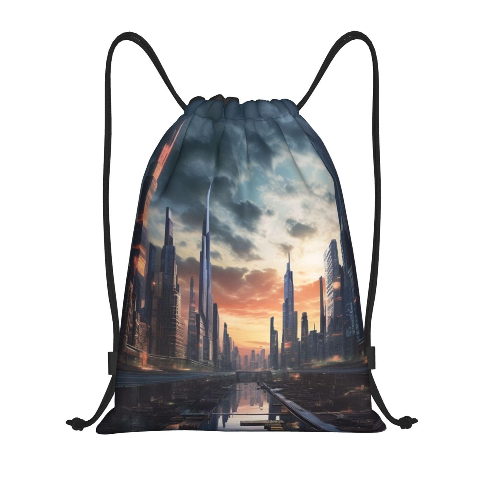 City Scape Drawstring Backpack Draw String Bag Waterproof Sports Bag Gym Cinch Bags for Women Men