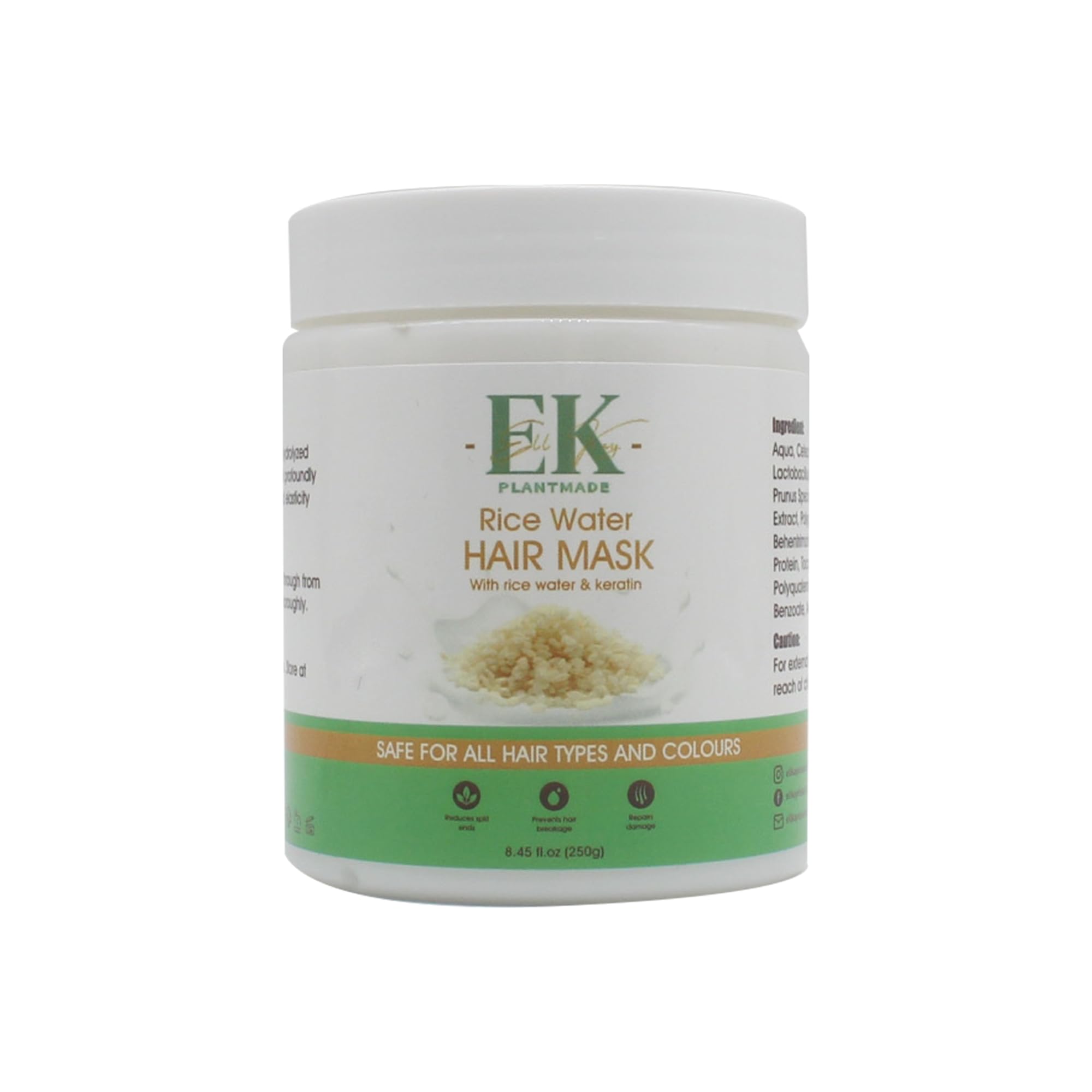 EK Plantmade Rice Water Hair Mask (250ml). Sulphate and Paraben free. Promotes hair growth, Anti-frizz and Dandruff free