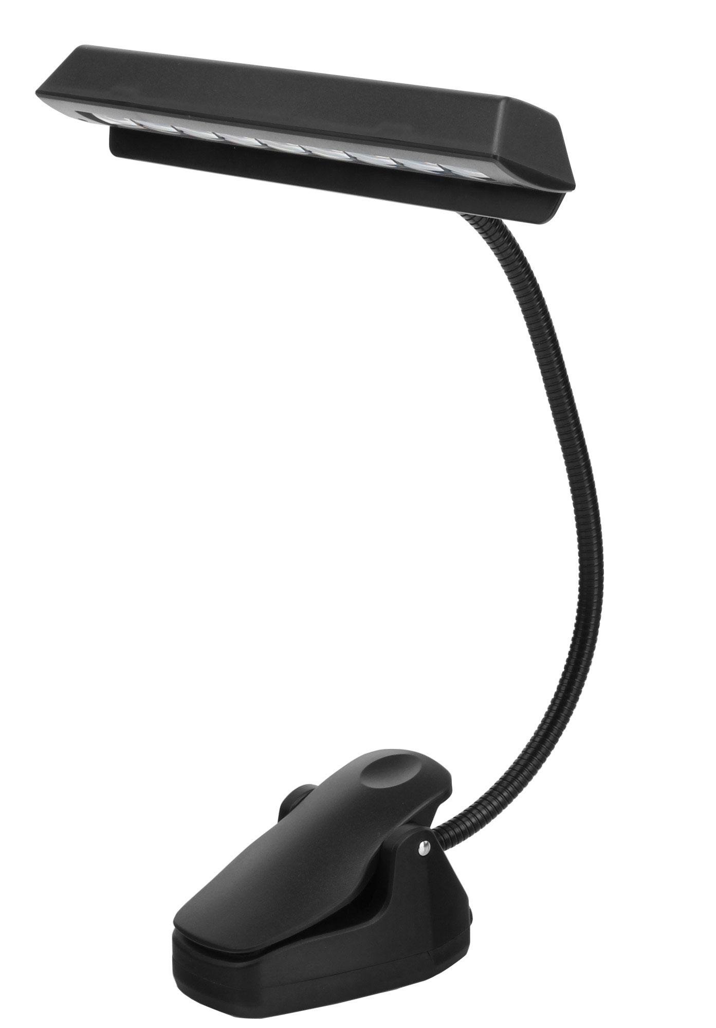 Showlite MSL-20A LED Akku Notenpultleuchte (9 hellen LEDs, zum Anklemmen, 3 Helligkeitsstufen, auch als Standleuchte verwendbar, flexibler Schwanenhals, wiederaufladbarer Li-Ionen Akku) Schwarz