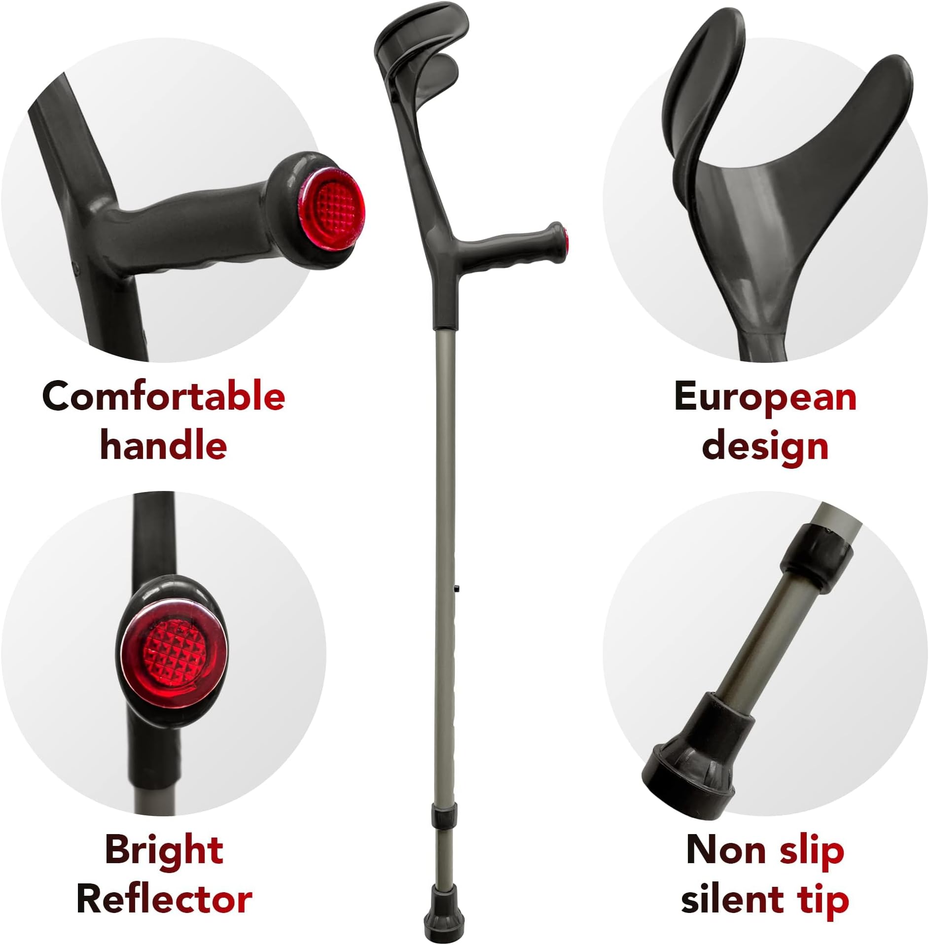 ORTONYX Forearm Crutch - Adjustable - Lightweight - Ergonomic Handle with Comfy Grip - High Density Sturdy Aluminum/Advance