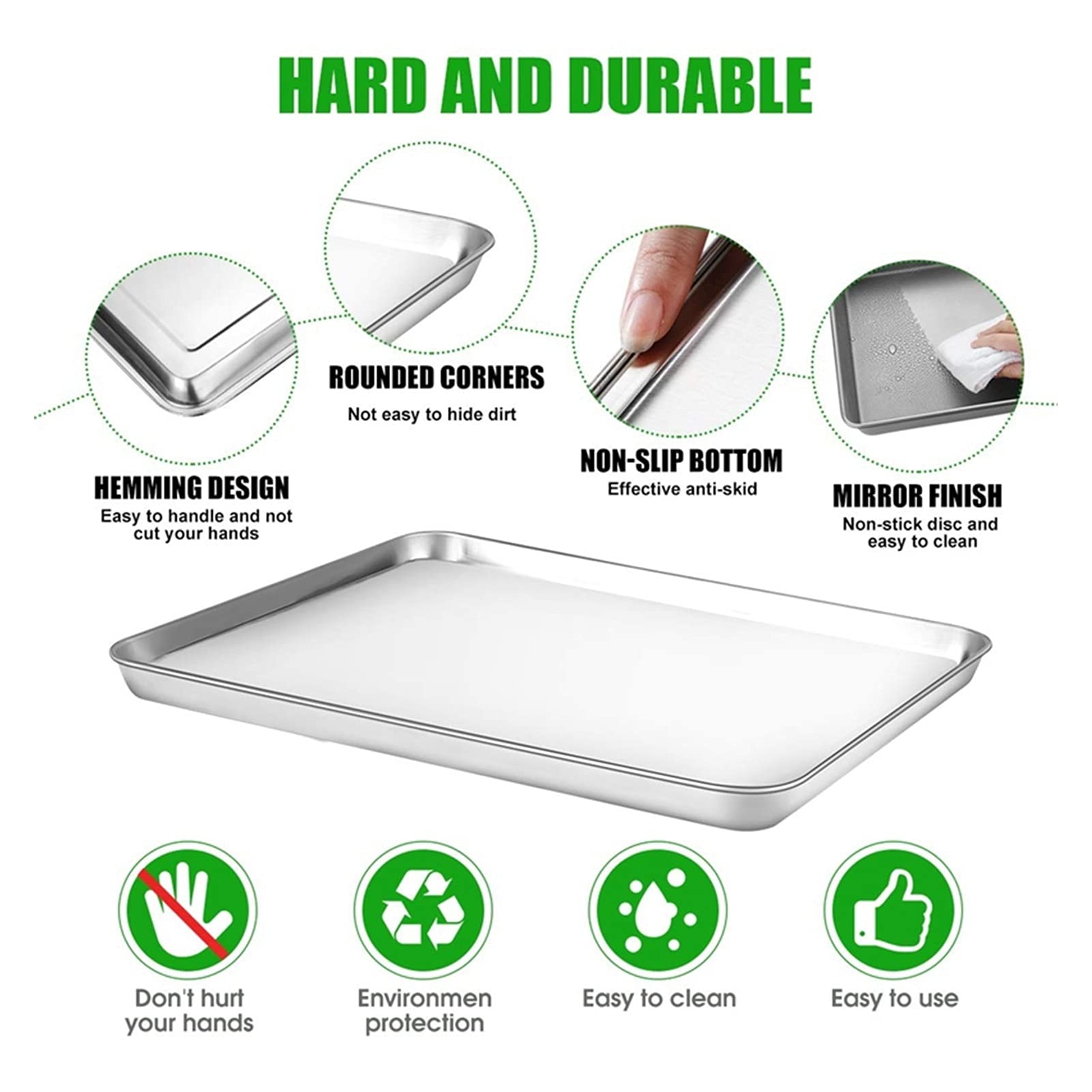 Bandeja para hornear de 12 pulgadas x 10 pulgadas con juego de rejillas para enfriar, molde antiadherente para galletas, moldes de acero inoxidable fáciles de limpiar, horneado de acero (Color : Sil