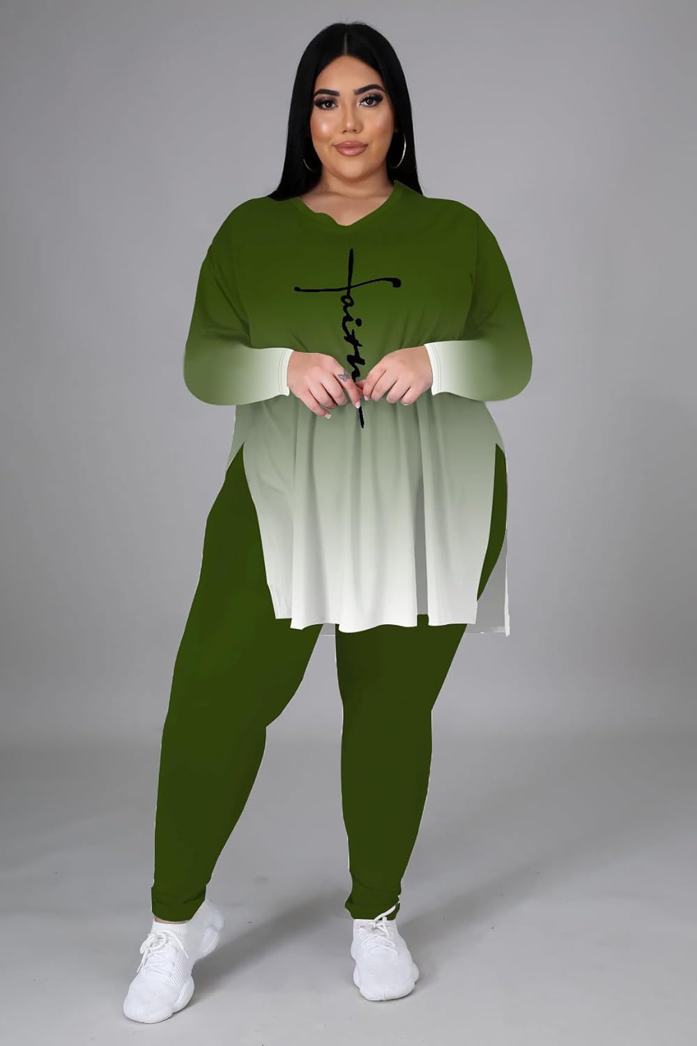 Women's Plus Size Two Piece Outfits Loungewear Sets Long Sleeve Oversized Tshirts Sweatpants Sweatsuits Sets - Image 2