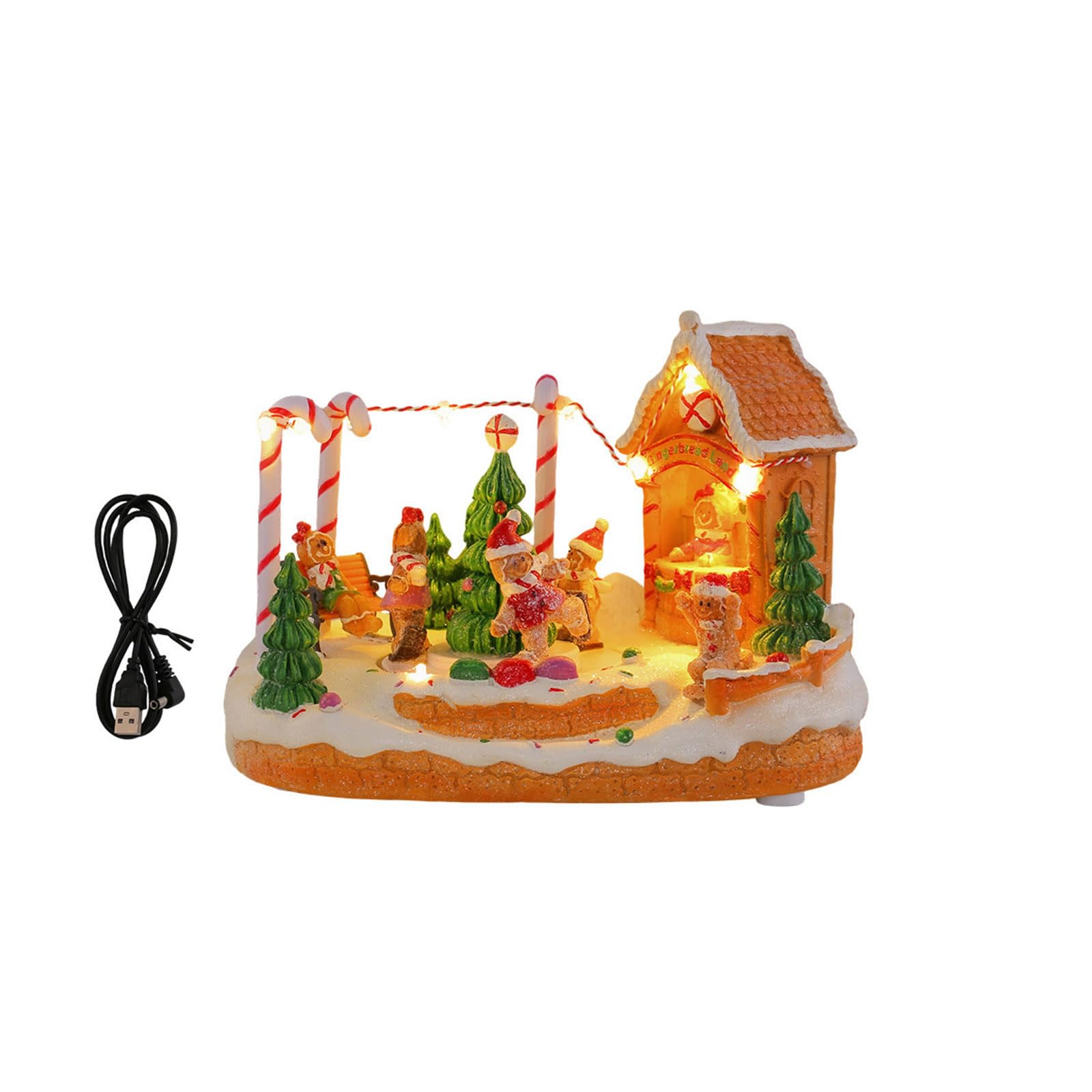Buxuaaaa 3 Train Christmas House Collection with Music, LED Lighted Animated Village Scenes for Decor Animated Musical Christmas Gingerbreads Village with Rotating Train