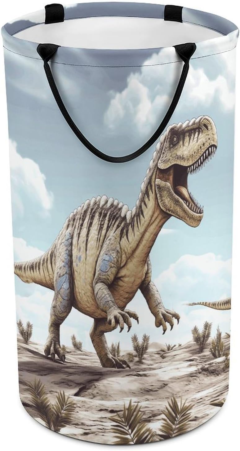Dinosaur Walking Dinosaur Walking Laundry Hamper with Handles Waterproof Collapsible Laundry Basket Large Lightweight Round Dirty Clothes Hamper for Home Dorm Bathroom Decor