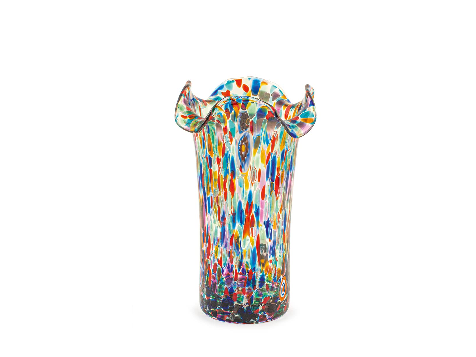 H&h Venetian Scalloped Glass Vase, 20 cm, Made in Italy Multi-coloured