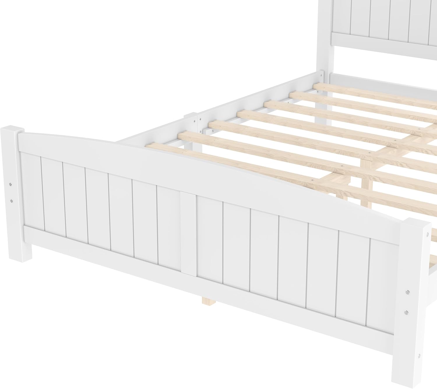 Harper & Bright Designs Queen Size Solid Wood Platform Bed with Headboard, Mid Century Modern Bed Frame with Wooden Support Slats, No Box Spring Needed, Light White