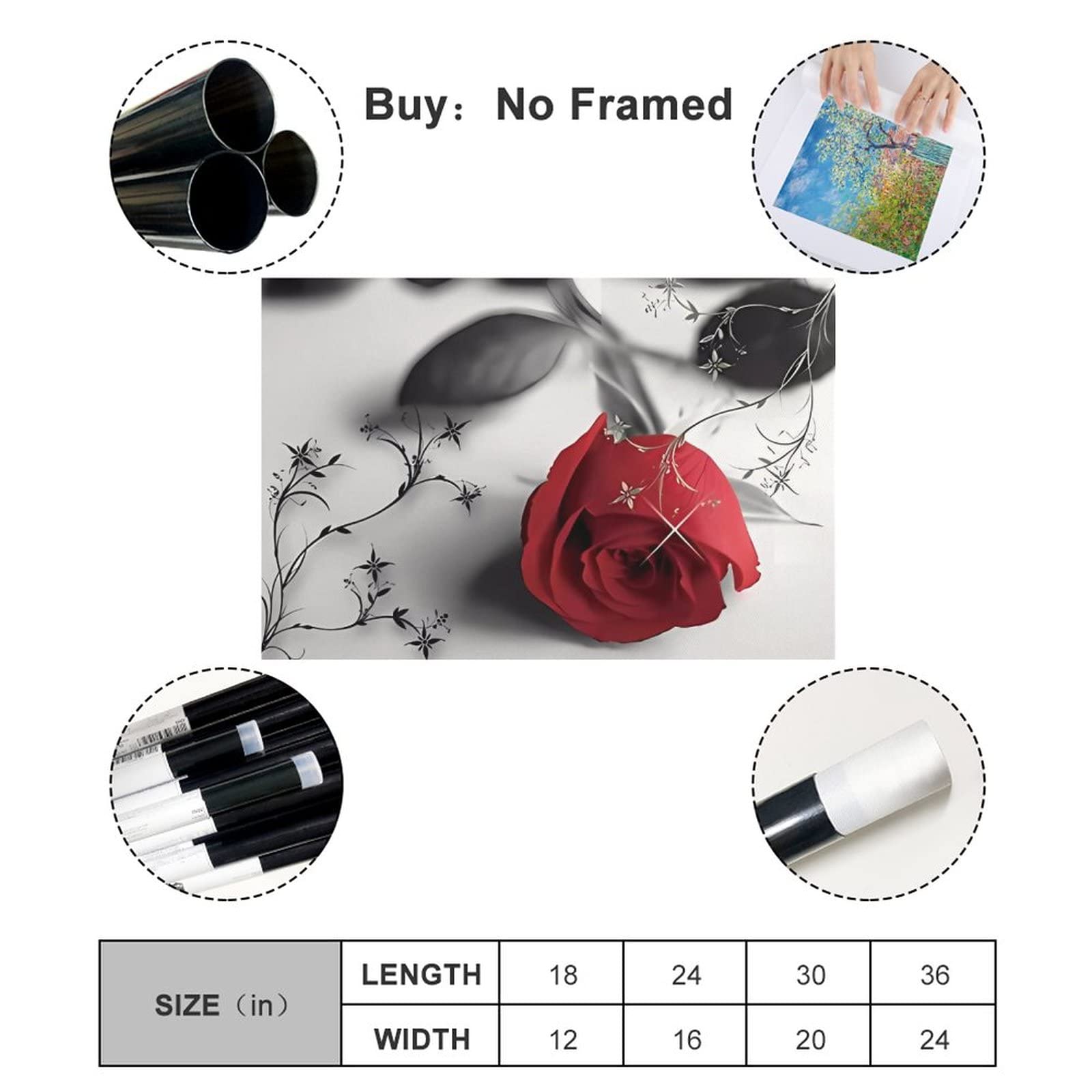 4er-Set Kunstdruck „Rote Rose“ Auf Leinwand – 20x25 Cm, Ohne Rahmen – Wanddeko Für Wohnzimmer & Küche