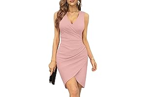 Women's V Neck Sleeveless Ruched Bodycon Dress for Mother's Day