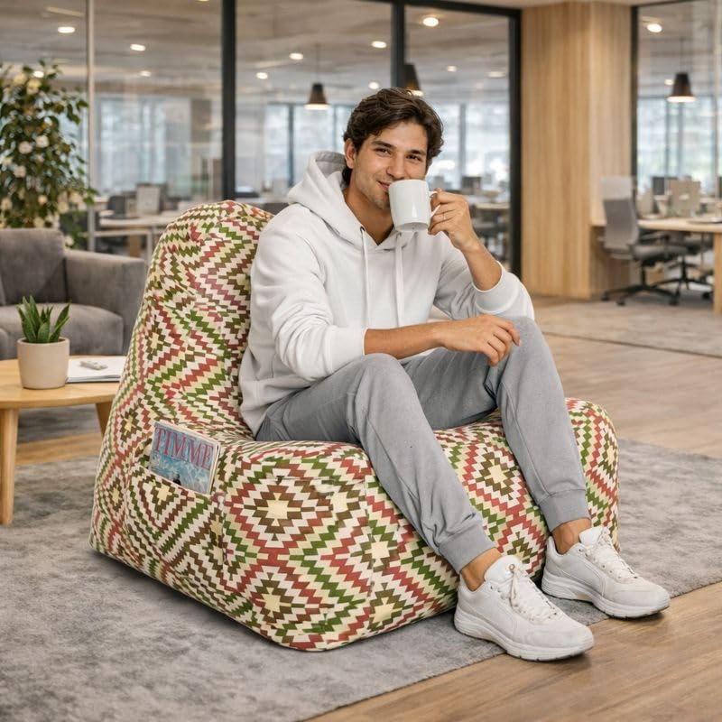 Image of Style Homez Hackey Cotton Canvas Ikat Printed Bean Bag XXL Size Filled with Beans Fillers