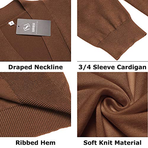 URRU Women's Classic 3/4 Sleeve Open Front Cropped Cardigan Sweater Lightweight Knit Short Shrugs3