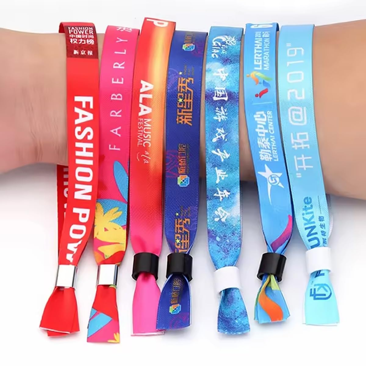 Pulseras de tela personalizadas para eventos, pulseras desechables de colores con texto, identificación para fiestas VIP