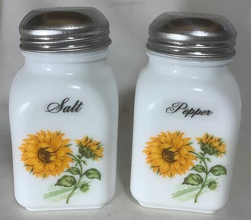 Set de salero y pimentero cuadrado con girasoles - Mosser USA - Fabricado en Estados Unidos - Vaso de leche